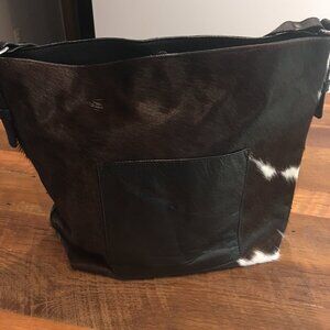 Mona B Black/Brown Hair on Faux Black Leather Tote